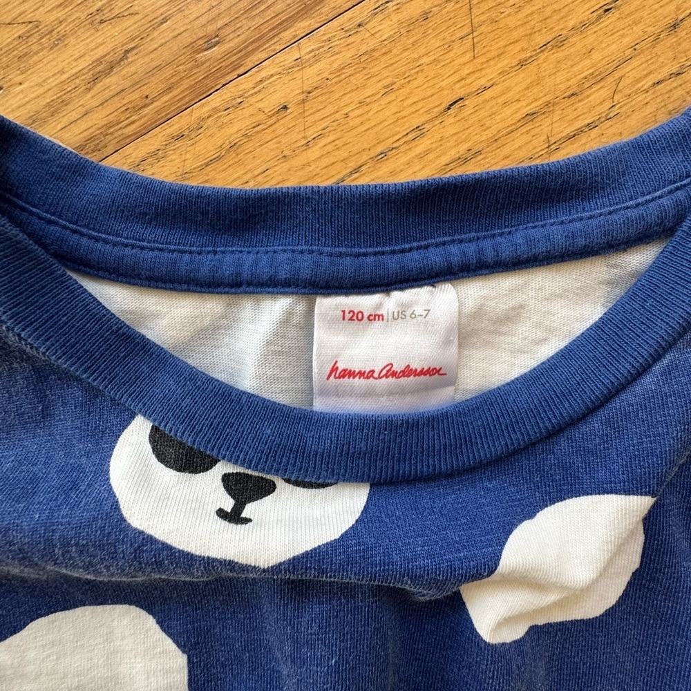 Hanna Andersson Girls Panda Print Play Dress 120 6-7 Blue Long Sleeve Cotton - Picture 2 of 5